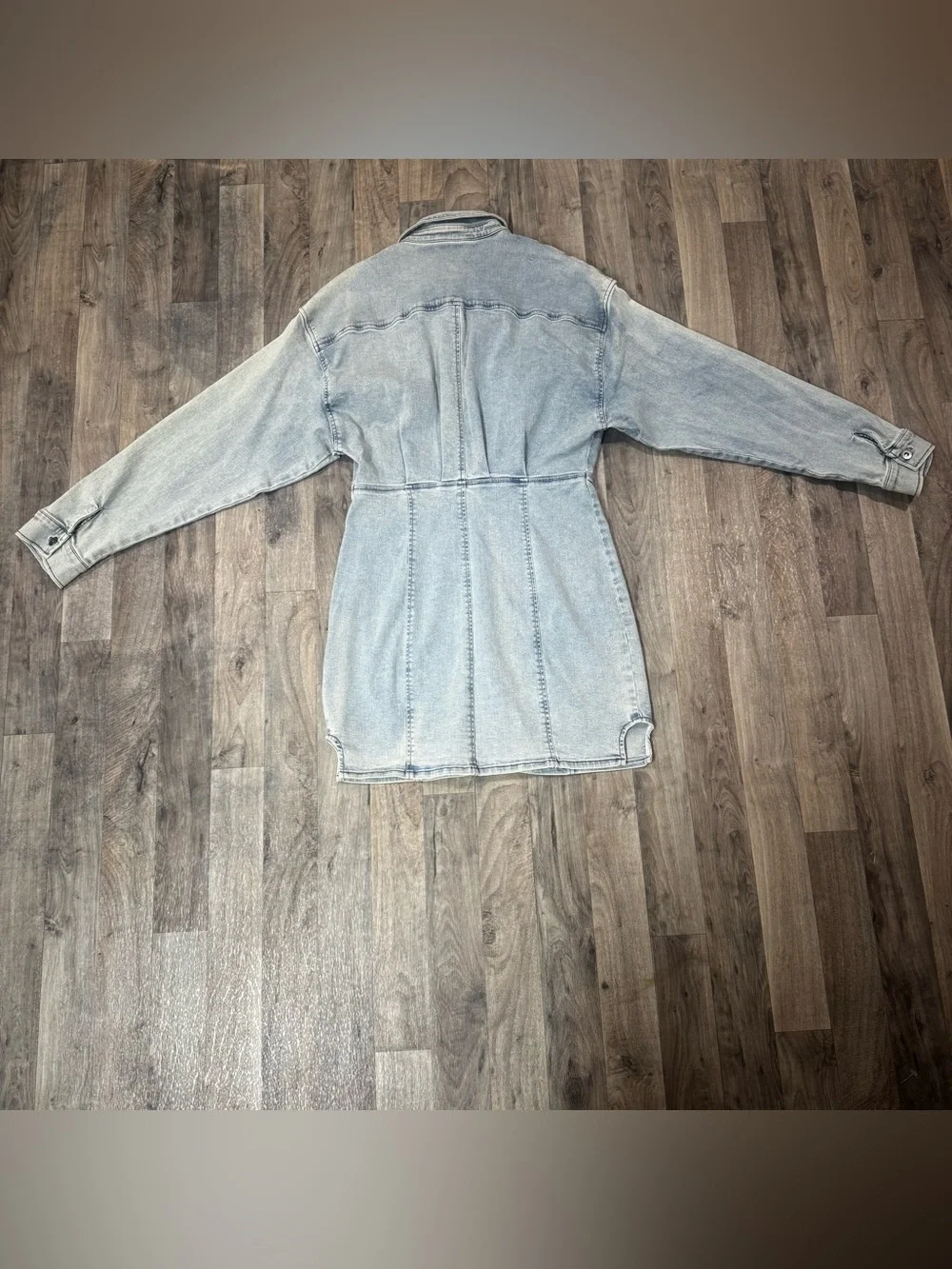 Free People Size 10 Light Wash Denim Shirt Dress Fitted Western Boho